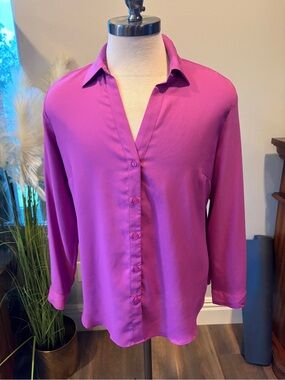 Ann Taylor Button-Front Blouse in Magenta- XL
